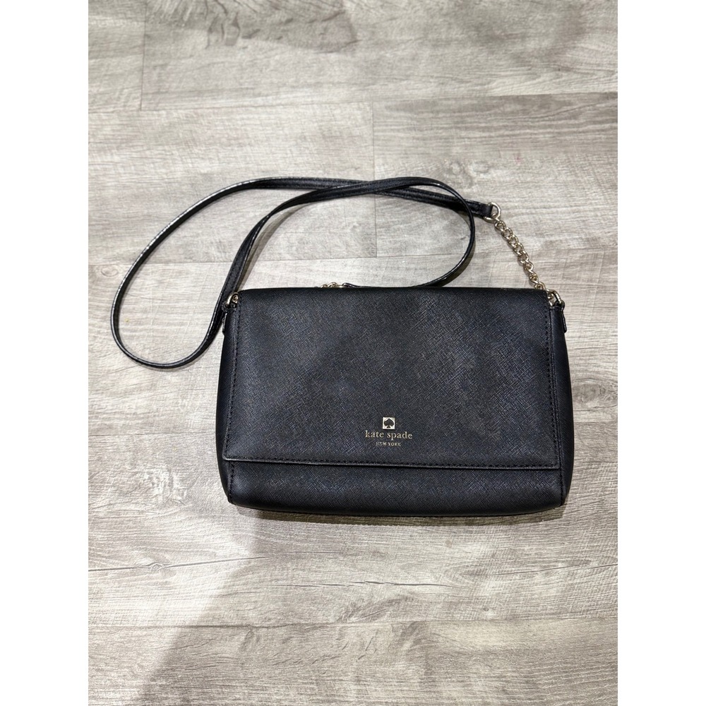 Kate Spade New York Black Saffiano Leather Crossbody Bag Gold Chain Strap